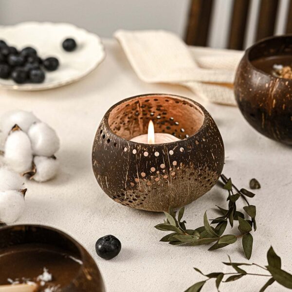 Coconut Shell Tea Light Holder Set - Image 3