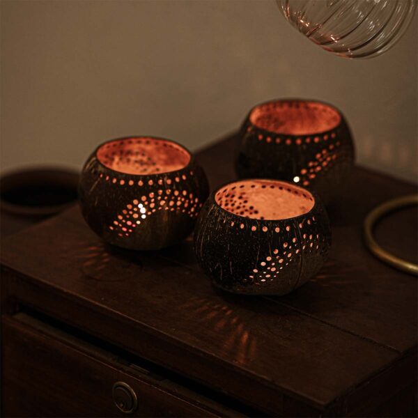 Coconut Shell Tea Light Holder Set - Image 5