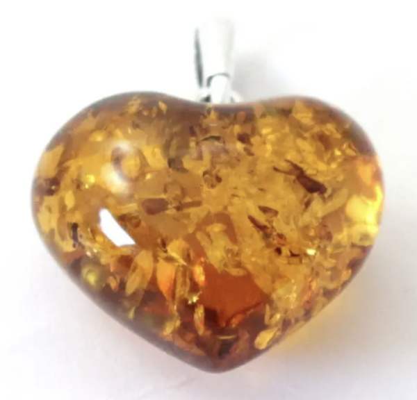 Baltic Amber Heart Honey Pendant With Silver