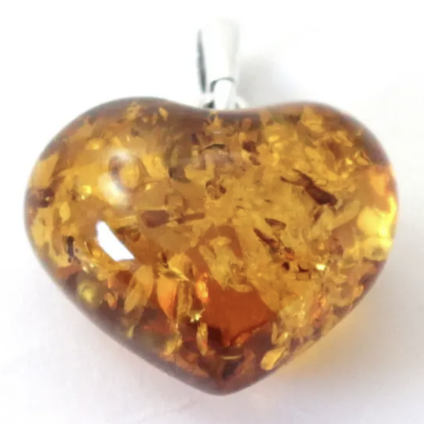 Baltic Amber Heart Honey Pendant With Silver