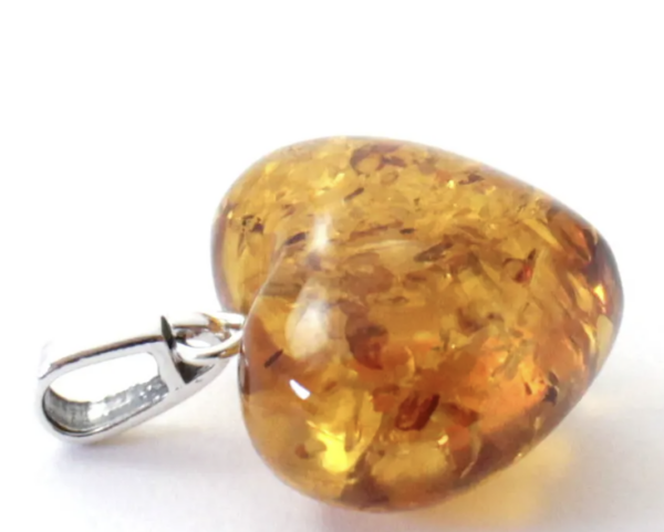 Baltic Amber Heart Honey Pendant With Silver - Image 2