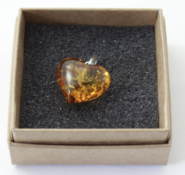 Baltic Amber Heart Honey Pendant With Silver - Image 3