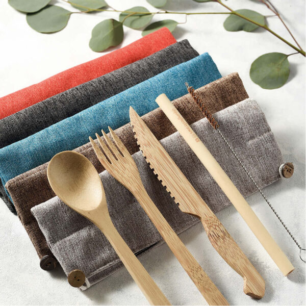 Bamboo Cutlery Set with Straw & Pouch