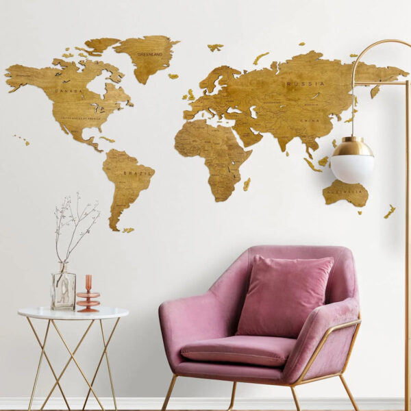 Oak Country Wooden World Map