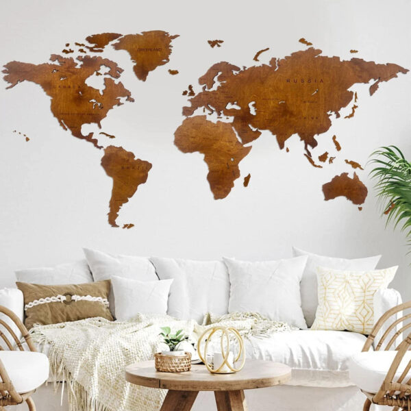Walnut Country Wooden World Map