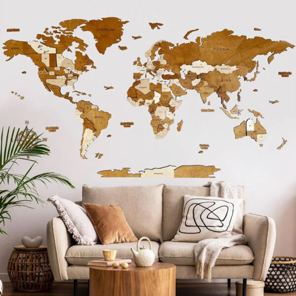 Wooden 3D World Map | CAPPUCCINO